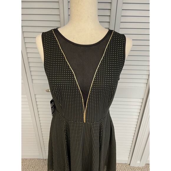 Express black gold dot texture sleeveless flare party cocktail dress women's 8 - Picture 8 of 8